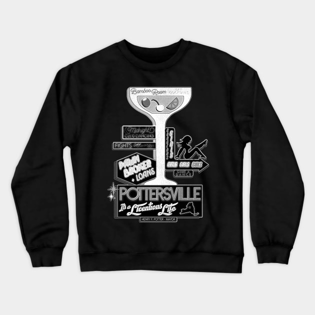 Pottersville (Black and White) Crewneck Sweatshirt by darklordpug